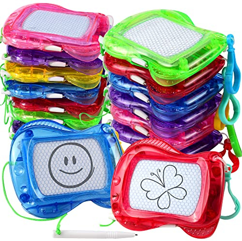 16 Pack Mini Magnetic Drawing Board for Kid(6 Colors), Erasable Doodle Sketch and Writing Pad, Backpack Keychain Clip Doodle Drawing Boards, Birthday Party Favor for Boys and Girls
