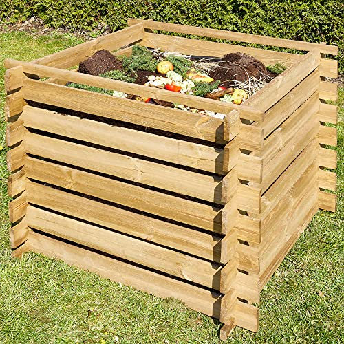 Onbest Wetterfester Komposter aus lasiertem Holz – Holzkomposter mit Stecksystem – Langlebiger & hochwertiger Kompostierer – Großer Schnellkomposter für Gartenabfälle & Biomüll – 520 Liter