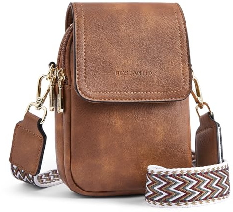 BOSTANTEN Kleine Handtyasche zum Umhängen Damen Leder mit Geldbörse | Handy Umhängetasche mit Verstellbarem Breitem Farbigem Gurt, Mehrere Fächer, Leicht, Alltag, Reisen