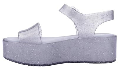 Melissa Mar - Sandalias de plataforma para mujer, sandalias de cuña, sandalias elegantes de verano, zapatos de gelatina para mujer, Transparente con purpurina/lila, 42 EU