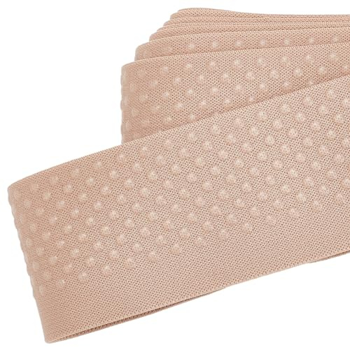BENECREAT 6m Bande de Préhension Élastique en Silicone Antidérapante, 51mm Beige Pince à Ruban Adhésif en Polyester Eastic avec Support en Silicone pour Couture de Vêtements, 2 mm D'Épaisseur