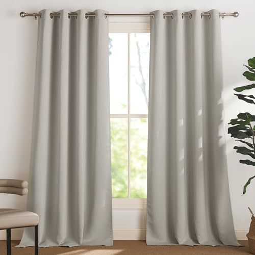 PONY DANCE Gardinen Natur Verdunkelung (60-75%) Thermal Curtains Bedroom | 2er Set, H240 x B140 cm, Vorhang Blickdicht, Hitzeschutz, Sichtschutz, UV-Schutz, mit Ösen, für Wohnzimmer Kinderzimmer