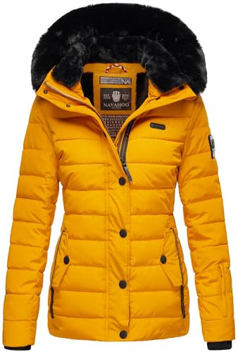 Navahoo Damen Winterjacke Steppjacke mit Kunstfell warm Kapuze Milianaa XS-XXL (DE/NL/SE/PL, Alphanumerisch, S, Regular, Regular, Gelb)