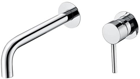 VALAZ Rubinetto Bagno Lavabo a Muro Cromo | Miscelatore Lavabo Bagno Acqua Fredda e Calda, Risparmio Acqua | Installazione Facile | Ottone, Inossidabile, Elegante, Becco 21cm, Serie Deva