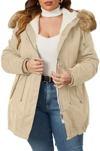 Geschallino Donna Taglie Forti 3 in 1 Parka Cappotto Zip Staccabile Caldo Pile Foderato Giacca con Rimuovi Interno