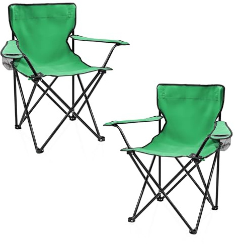 Spetebo Chaise de camping pliante avec porte-gobelet, set de 2 - Vert lime - Chaise de camping pliable avec sac de transport - Chaise pliante pour festival, loisirs, jardin, pêche - Charge maximale
