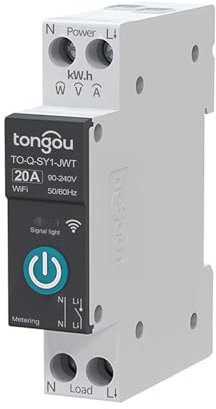 TONGOU Interrupteur intelligent WiFi rail DIN DIY 1P+N|Interrupteur relais intelligent WLAN 20A|Application iOS Android|Télécommande application TUYA/Smart Life|Pour maison intelligente|Avec comptage|