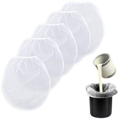 5uds Colador de Pintura, 1 Galones Bolsa de Pintura Blanco Colador de Cubo de Malla Fina con Apertura Superior Elástica Paint Strainer Bags para Pintura Jardinería Hidroponía