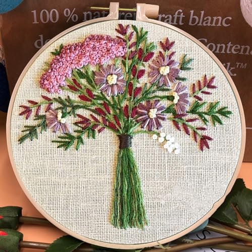 N.LANSHAN Stickset Für Anfänger Bunte Blumenstrauß-Stickerei-Sets Bunte Blumen Stick-Starter-Set Inklusive Stickrahmen，Farbfäden Und Stickerei Mit Muster Und Anleitung 30x30cm