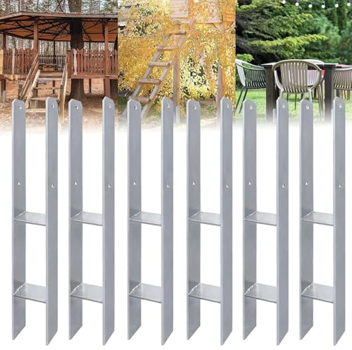 ACXIN 6 stycken H-stolphållare, H-ankare, stolpankare, set i rostfritt stål med beläggning, för fasta installationer utomhus, 81 x 600 mm, 5 mm materialtjocklek