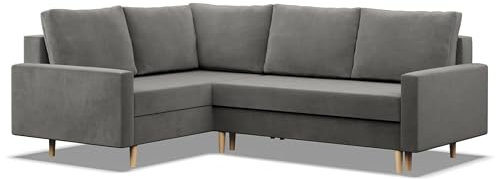 Mebligo - Ecksofa mit Schlaffunktion und Bettkasten Blank, Eckcouch mit Ottomane Links, Sofa L Form 226 x 175 x 92 cm, Couch mit Bonellfedern, Ecke Sofa Wohnzimmer, Schlafsofa - Hellgrau