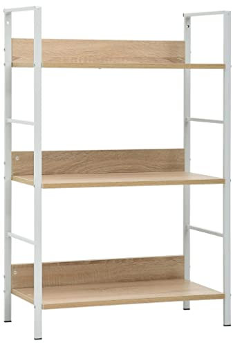 Willood Bücherregal, Standregal, Würfelregal, freistehend Büroregal Aufbewahrungsregal Aktenregal für Wohnzimmer, Büro 3 Regalböden Eiche 60×27,6×90,5 cm Holzwerkstoff Eichefarben und Weiß