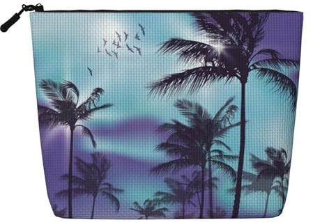 GSGCSBYMLG Palm Trees Printed Fake Hemp Makeup Bag Travel Toiletry Bag Organizer Bag