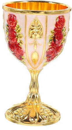 Cabilock Copa de Licor Vintage de Hierro Pequeña, Taza Metálica Anti-rotura, Color Dorado Claro y Rojo, para Bebidas Frías y Calientes en Hogar y Eventos, Diseño Estable y Resistente