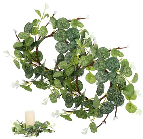 IMIKEYA 2St Simulierte Kerzenbechergirlande Kerzenkränze für Stumpenkerzen Eukalyptus verlässt Kränze Ostern Dekoration Easter Decoration Festival-Osterkranz dekoratives Kranzdekor Green