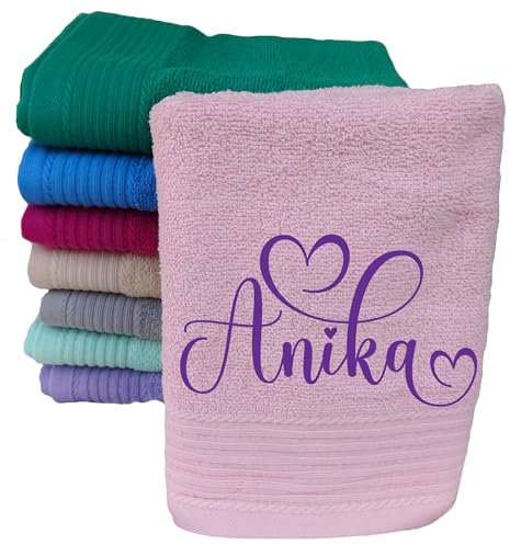 Handtuch mit Namen & Herzen Bestickt Farbwahl Händehandtuch Kinderhandtuch Kind Erwachsene Geschenk Geburtstag Schulanfang Taufe Geburt