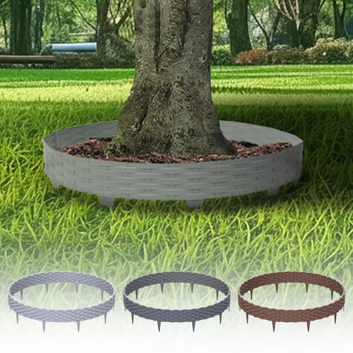 10er Set-10m Rasenkante Flexibel, Beetumrandung Rattan-Imitationszaun Dekoelement für Garten, Gartenzäune Wetterbeständig, Rasengitter Kunststoff für Beete und Blumenbeete, Beeteinfassung, Grau