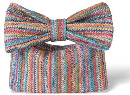 GreatRise halm handväska med båghandtag damer clutch-halmväska halmplånbok med dragkedja enkel strandväska sommar bärväska korgväska för resor dagligen, färgglad