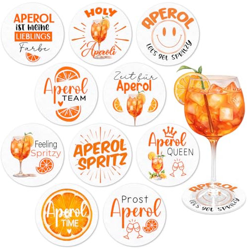 Lot de 10 Dessous de Verre Aperol en Feutre, Cadeau Aperol, Accessoires Spritz Aperol, Dessous de Verre, décoration Aperol, décoration de Table pour Verres à Cocktail