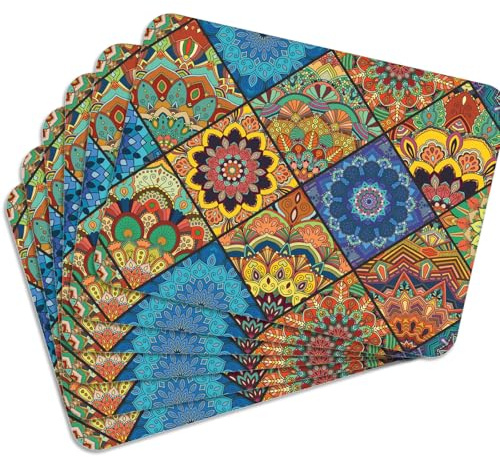 MG Design Set aus 6 Kork-Platzsets – Colorful Mosaic – 30 x 40 cm – hitzebeständig & abwischbar, mit Korkrückseite