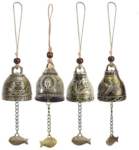 4 Stücke Feng Shui Chimes, Garten Feng Shui Glocke, Hängen Antike Klangspiele, Segen Glocke Windspiele, Campanula Windspie, für Hausgarten Hängen Glück Segen Dekoration