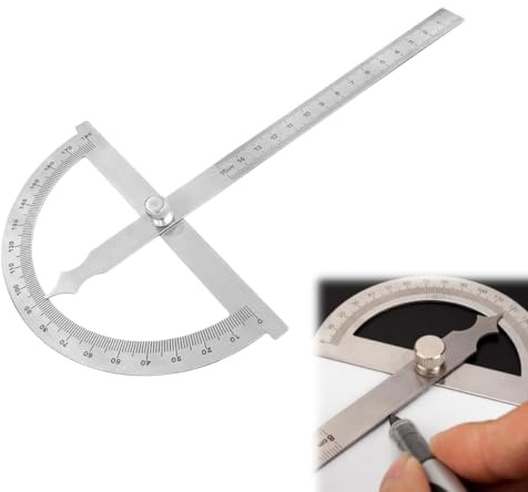 Winkelmesser, Winkelmesser Metall 0-180° Präzisions-Winkelmesser aus Edelstahl mit Feststellschraube | Robuster Universal-Winkelmesser mit klarer Skala für Tischler