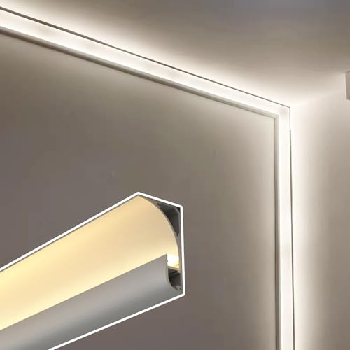 YUEKOPOU Canal de luz LED, iluminación de Techo, zócalos de Moldura de Corona de Canal de Aluminio LED for Pared, Techo, Borde de TV, Fondo, zócalo, difusor, 1-30 m(8.5m/27.8 ft)