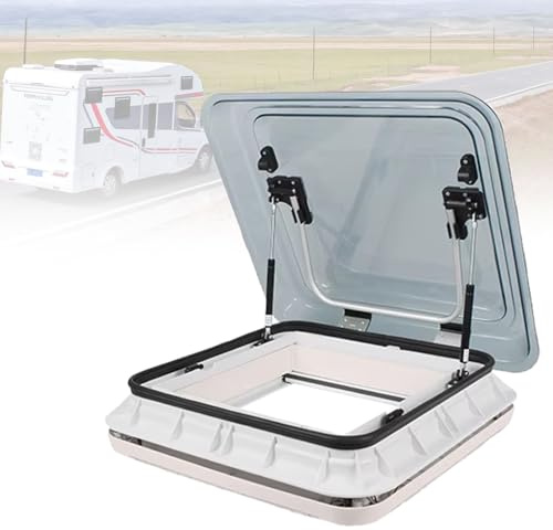 VNATWGOO Finestra da Tetto Trasparente per Camper 500X500 Mm, con Zanzariera E Illuminazione A LED, per Roulotte E Camper,GrayBeige