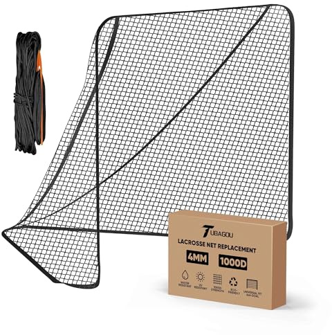 Lacrosse Ersatznetz, strapazierfähiges 4/5/6 mm Lacrosse-Tornetz aus 1000D hochfestem Polyester, schwarz-weißes Lacrosse-Netz für 1,8 m x 1,8 m x 2,1 m Tore (Schwarz, 4 mm)