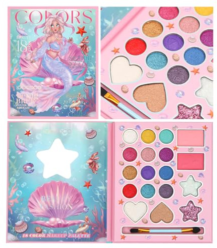 Kinderschminke Set Mädchen, 18 Farben Prinzessin Make Up Set, Waschbares, Sicheres und Ungiftiges Schminkset, Geeignet für Halloween Weihnachten Karneval, Geschenke für Kinder über 4 Jahre