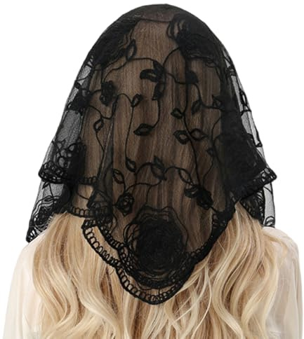ZHENGCI Beliebter Mantilla-Kopfschleier aus Spitze für katholische Vintage-Kopfbedeckung, Schal, Blumenschal, Damen-Halsbekleidung