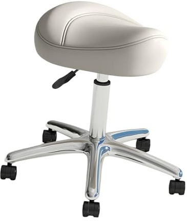 MotiveTech Sattelhocker, PU, Höhenverstellbar, Robuster Arbeits Und Massagestuhl, Mehrzweck, für Cafés, Barbershops Und, Weiß