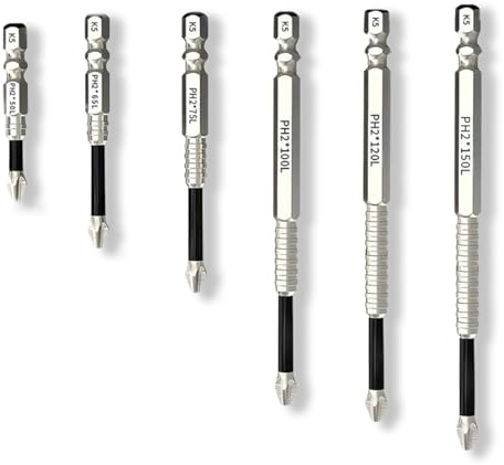 fKiZanthene Embout Visseuse Cruciforme Antidérapant Lot de 6 Embouts pour Tournevis et Perceuse Électrique Embouts Aimantés PH2 pour Serrage Réparations Maison Garage Atelier