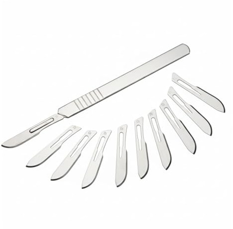 YIPFEN 10 pcs Sterile Einweg-Skalpell-Klingen mit 1 pcs Skalpell-Griff, geeignet für Schneiden, Pediküre, Handwerk, Modellierung, Schneidmaterialien und Leder (Nr. 23)