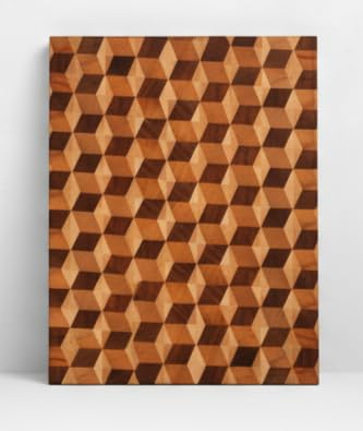 Planche à Découper en Bois de Noyer Massif 100% Naturel, Motif Géométrique 3D, 30x45 cm, Design Intemporel et Durable