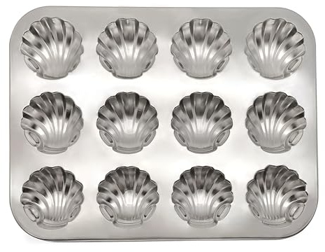 Fox Run Stainless Steel Scallop Shell Madeleine Pan, 12 French Cookie Mold Baking Pan