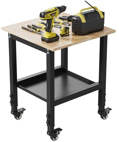 DNYKER 24 Adjustable Heavy Duty Workbench, 1200 LBS Capacity Rubber Wood Top Work Table for Garage, Workshop, Home & Commercial