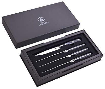 LAGUIOLE - Laguiole 40268473 Juego de 4 cuchillos para bistec (22 cm) con hoja de acero inoxidable y mango de resina