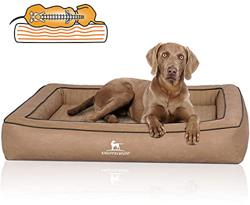 Knuffelwuff Orthopädisches Hundebett aus Laser gestepptem Kunstleder Montego XL 105 x 80cm Camel