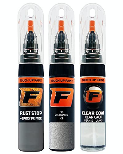 FIRANTO Lackstift Autolack Reparaturset für VW/Volkswagen K2 Pyrit Silber - 3-in-1 Autolack Kratzer Reparaturstift 15ml Grundierung, Klarlack