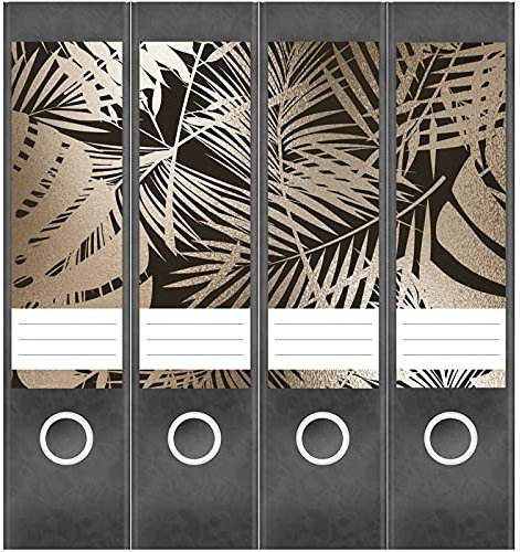 Etiketten für Ordner | Bronze Muster Blätter | 4 breite Aufkleber für Ordnerrücken | Selbstklebende Design Ordneretiketten Rückenschilder