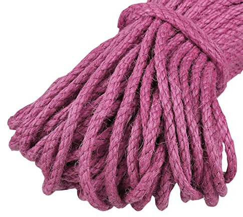 Uiopa Cuerda de Yute 5mm x 10m Cordel Yute Natural Cuerda Cañamo 4 Capas de Cuerda Yute Gruesa, SOGA Gruesa para Decoración de Jardín, Rascador para Gatos, Colgar Fotos, Jardinería (Rojo Rosa)
