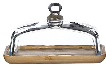MagiDeal Présentoir à Gâteaux avec Couvercle en Verre 18x12x10cm, Petit Plateau de Service en Bois Multifonctionnel pour Pâtisserie, Fromage, Gateau