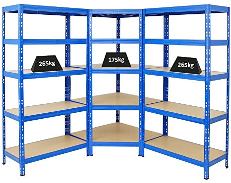 PROREGAL Mega Deal Tiger Blue 1x Eckregal + 2X Schwerlastregal Tiger 180x90x45cm mit Fachlasten 175 + 265 kg Blau Eckregal Regalsystem Steckregal Lagerregal Werkstattregal