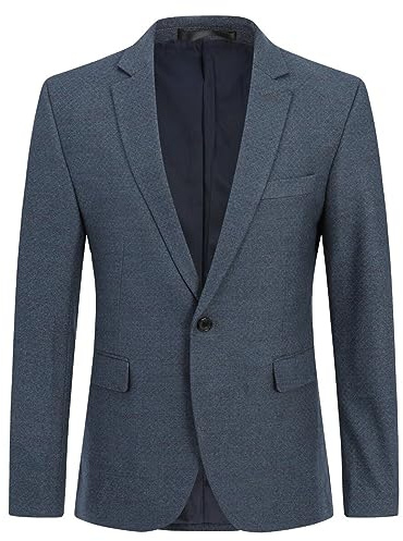 Allthemen Blazer Homme Veste de Costume à Carreaux Casual Un Bouton Slim Fit pour Mariage Business Dîner Bleu XL