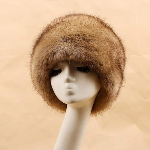 Damen Fellmütze Pelzmütze,Wintermütze Damenmütze Kunstfell Kunstpelz Mütze Klassische russische Kosakenmütze Beanie Mütze Winddichte Plüsch Warm Hut Fellmütze für Reisen,Skifahren,Wandern,Braun #2