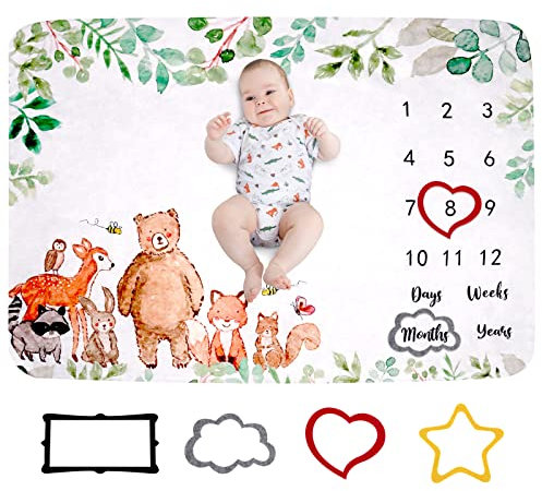 Coperta Mesi Neonato Femmina Maschio Tappeto per Foto Telo Regalo Baby Shower Unisex per Neomamme Copertina, 130X100cm