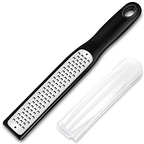 Urbanstrive Cheese Grater With Handle, Lemon Zester Graters for Kitchen Stainless Steel, Hand Grater for Ginger Garlic Nutmeg Chocolate Fruits Vegetables, Sharp, Non-Slip Handle & Foot, Black