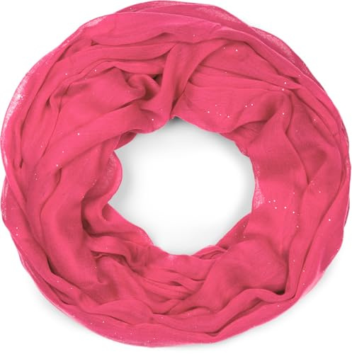 styleBREAKER Damen Loop Schal mit Glitzer-Effekt | Einfarbiger Schlauchschal aus weicher Viskose | Leicht & Elegant | 87 x 93 cm, Farbe:Pink