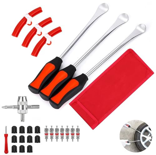 Intckwan Montiereisen, 11.5 Zoll Fahrrad Reifenheber, Reifenmontierhebel aus Hochfestem Stahl, Reifenmontage Werkzeug mit 3 Felgenschützern, Für Motorrad, Fahrrad, Wagen, Scooter